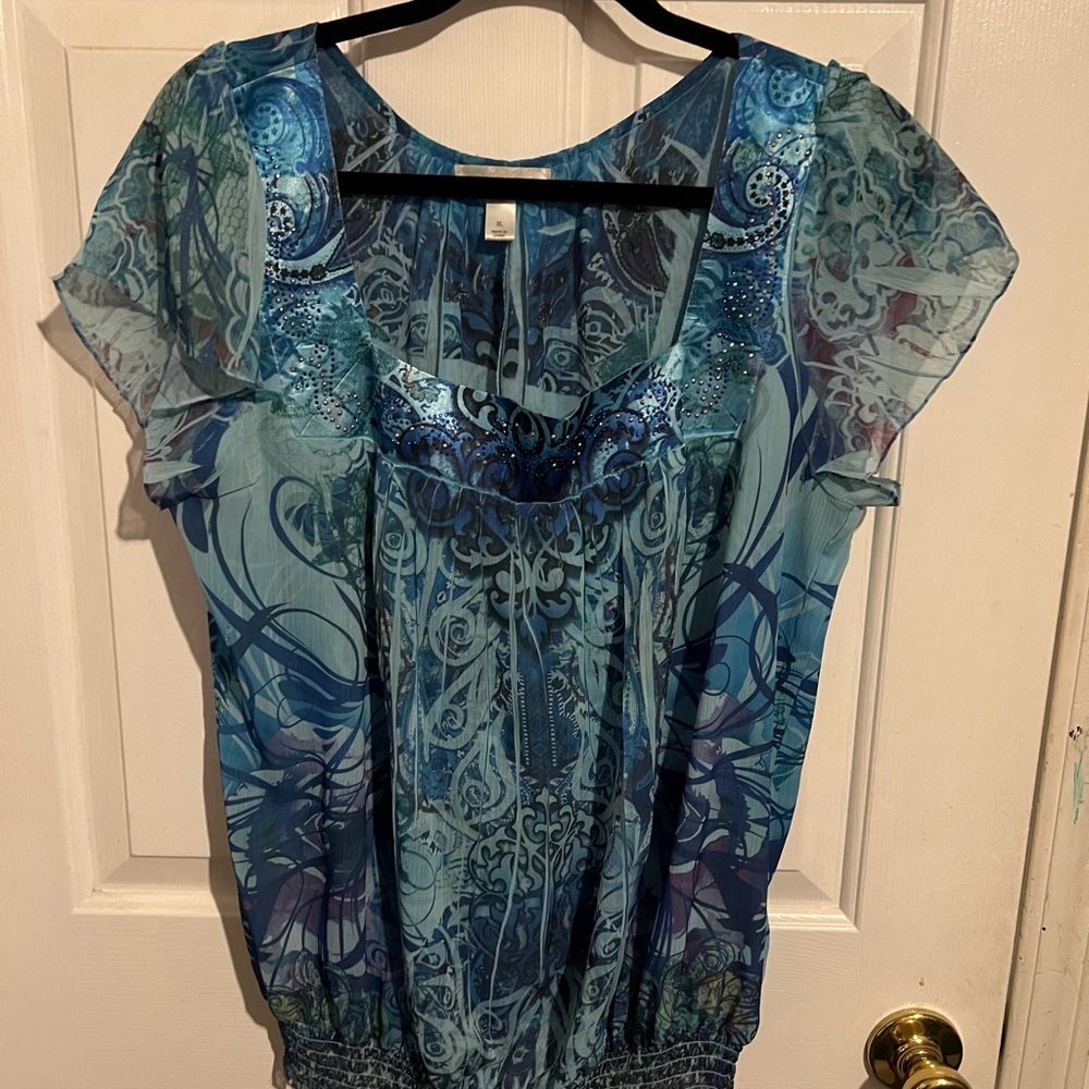Dressbarn Teal and Navy Women's Blouse